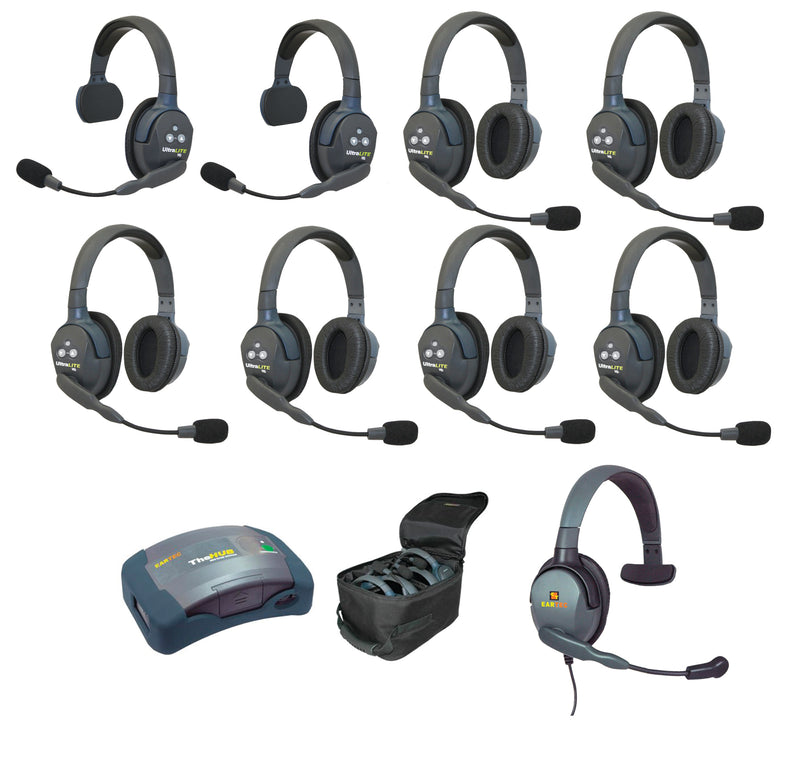 Eartec - Ultralite HD 9-Person Set with Hub + Single Max 4G Wired Headset